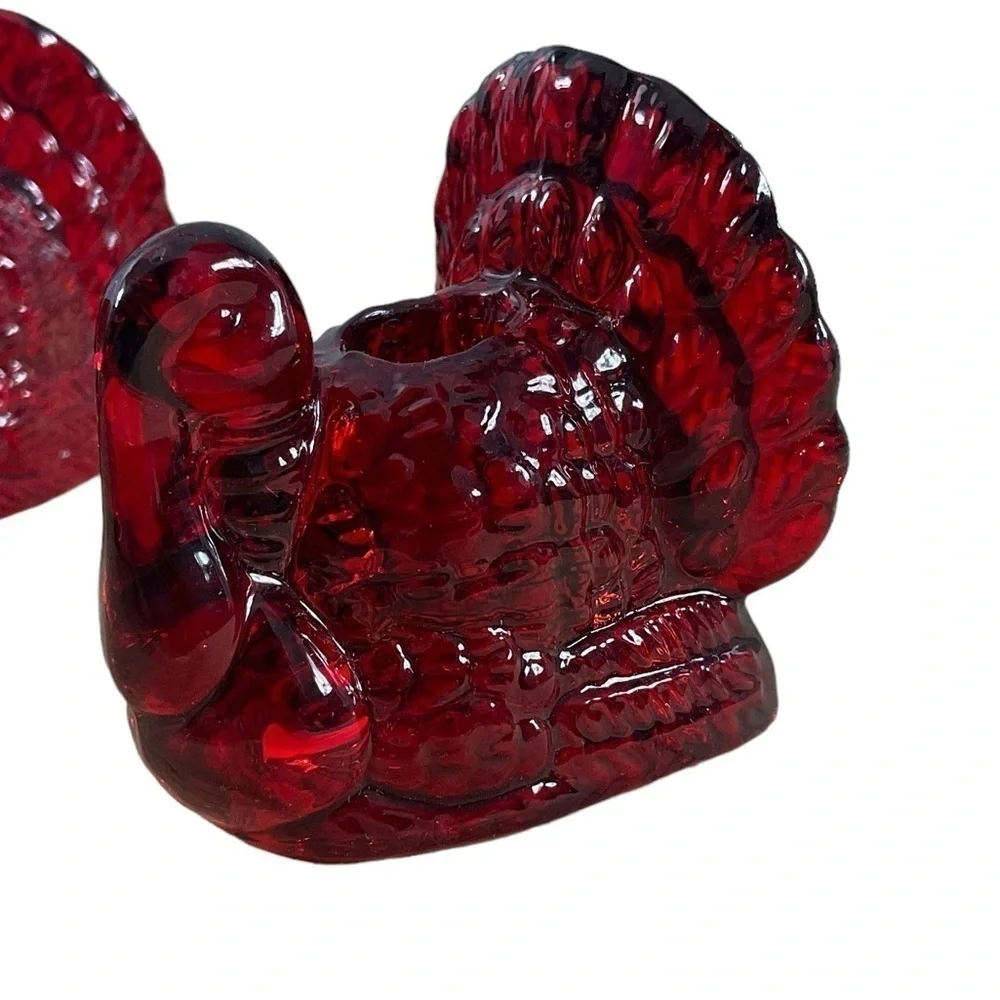 4 Williams-Sonoma Cranberry Turkeys Tapers Candles Holder Cranberry Amberina